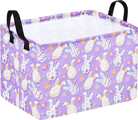 Easter Gift Basket Eggs Storage Basket Kids Toys Storage Basket Organizer Box Clothes Laundry Hamper Bunny Nursery Basket with Handles