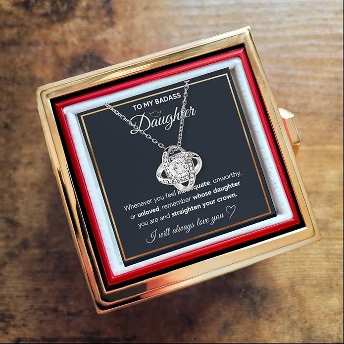 To My Beautiful Daughter Necklace from Mom & Dad | Cubic Zirconia Pendant with Heartfelt Message Card & Gift Box | Daughter Birthday, Graduation, Christmas Jewelry Gift from Parents