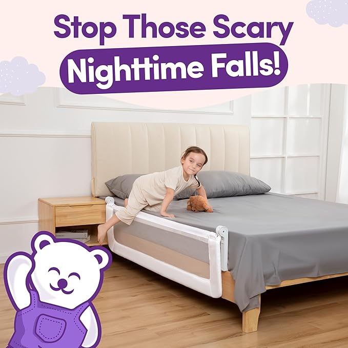 ComfyBumpy 1-Pack Bed Rail for Toddlers 55.5" L x 23.5" H | Extra Tall Toddler Bed Rails for Twin, Full, Queen & King Mattress Size | Swing Down Rail Guard | Mattress Side Rail for Kids | White