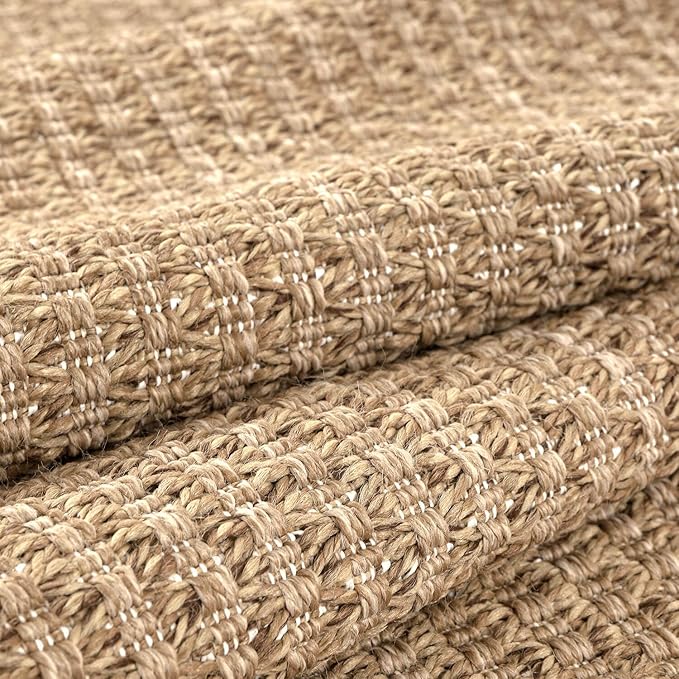Easy Jute Rugs 9x12 Natural Color Living Room Indoor Outdoor Area Rug for Farmhouse Patio and Kitchen Rug High Traffic Washable Easy to Clean Solid Boho Woven Design Outside Carpet (9 x 12)