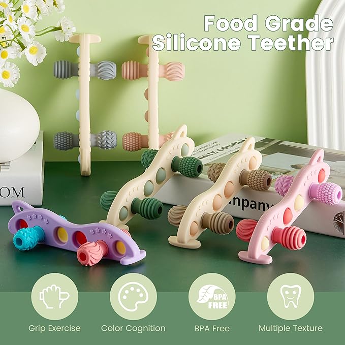 Baby Teething Toys Silicone Car Teether for Baby BPA Free Sensory Chew Toy (Grey)