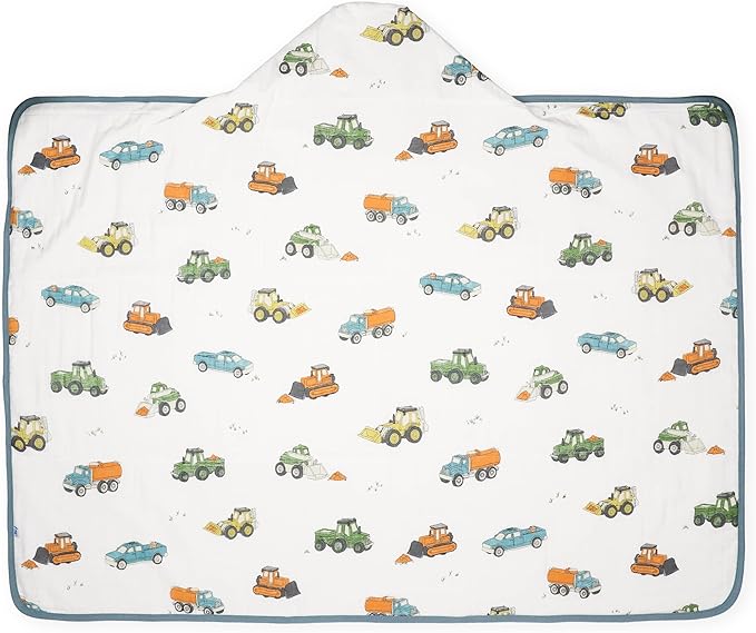 Little Unicorn Premium Hooded Bath Towel| Absorbent Cotton & Terry Blend | Larger Size, 1-6 Years (Work Trucks)
