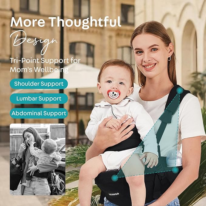 Baby Hip Carrier,Baby Carrier with Shoulder Strap,Adjustable Extended Waistband with Various Pockets-Ergonomic,Baby Carrier for Newborns & Toddlers -Black