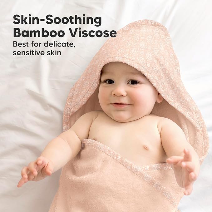 KeaBabies Hooded Baby Towel for Newborn - Viscose Derived from Bamboo Large Baby Bath Towels with Hood for Boys, Girls, Toddler, Extra Absorbent & Soft Newborn Bath Essentials (Pink Crystal)