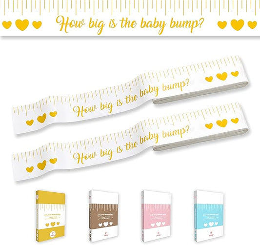 Party Hearty Funny Baby Shower Games for Girl and Boy Activities, 2 Rolls, 2 inch x 150 feet, Gold Tummy Measure, Fun & Easy Idea