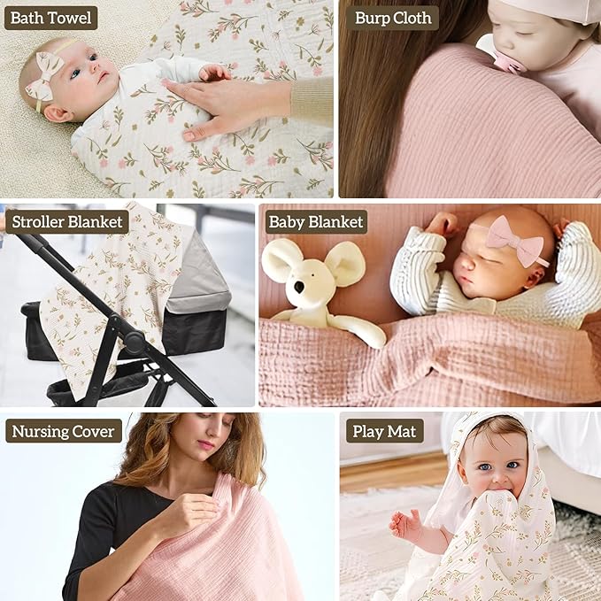 2 Pack Muslin Swaddle Blankets and Headbands for Baby Boys Girls Receiving Blanket for Newborn 47 x 47 inches Soft Breathable Swaddle Blanket Wrap