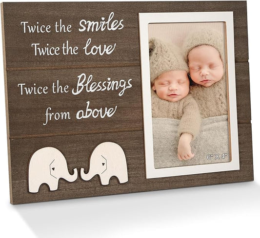 Twins Baby Picture Frame, Twin Pregnancy Announcement, Boy Girl Twins Wood Photo Frame, Twin Keepsake Gifts for New Mom Dad, Unique Twins Baby Shower Gifts, Nursery Decor, 4x6 Photo