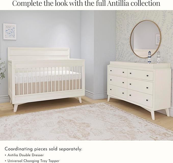 évolur Loft Antilia 4-in-1 Convertible Full-Size Baby Crib in Vanilla Bean, GreenGuard Gold & JPMA, Converts to Toddler, Day & Full-Size Bed, 3 Mattress Heights Modern Scandinavian Design