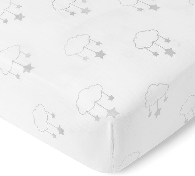 Newton Baby Organic Fitted Crib Sheet (2-Pack) - Ultra Breathable and Soft, 100% Organic Muslin Cotton, Wishing on a Star Print + Solid White, Fits All Standard Cribs