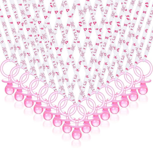 Chengu 100 Pcs Baby Shower Pacifiers Necklace, Acrylic Pacifiers Necklace Charm for Gender Reveal Party Decorations(Pink)