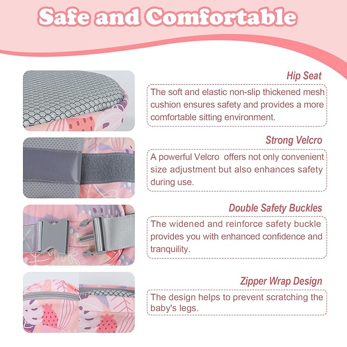 Baby Hip Carrier - Adjustable Waistband & Hip Seat for Newborn-Toddler (Up to 66 Lbs) with Pockets for Parents