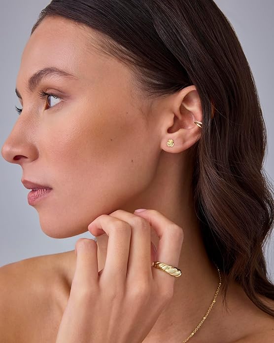 PAVOI 14K Gold Plated Dainty Flat Back Earrings for Women - Hypoallergenic Sterling Silver Posts Helix Cartilage Piercing Jewelry - Emoji Motif Bow Celestial Flatback Gold Stud Earrings Screw Back