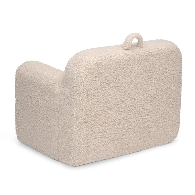 Delta Children Cozee Sherpa Chair – Customize with Name – Foam Kids Chair for Ages 18 Months and Up, Cream