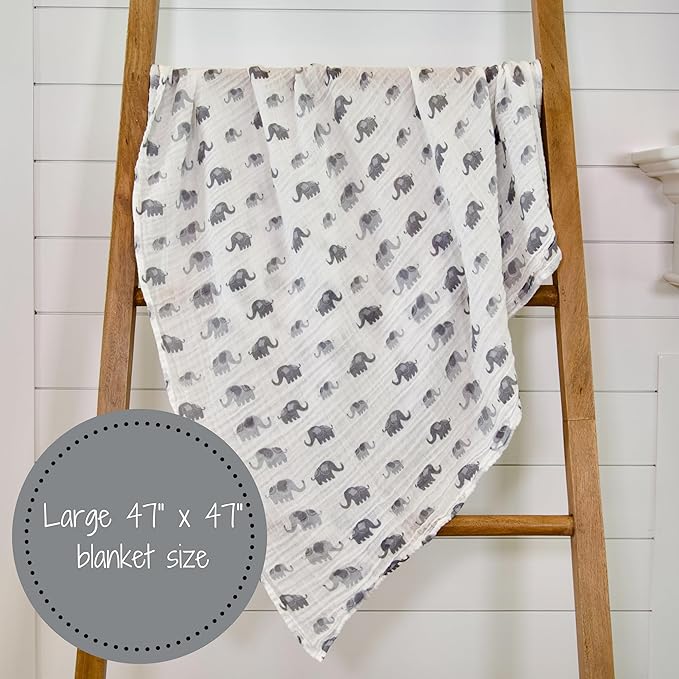 LollyBanks Swaddle Blanket | 100% Muslin Cotton | Gender Neutral Newborn and Baby Nursery Essentials for Girls and Boys, Registry | Elephant Print