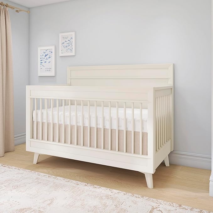 évolur Loft Antilia 4-in-1 Convertible Full-Size Baby Crib in Vanilla Bean, GreenGuard Gold & JPMA, Converts to Toddler, Day & Full-Size Bed, 3 Mattress Heights Modern Scandinavian Design