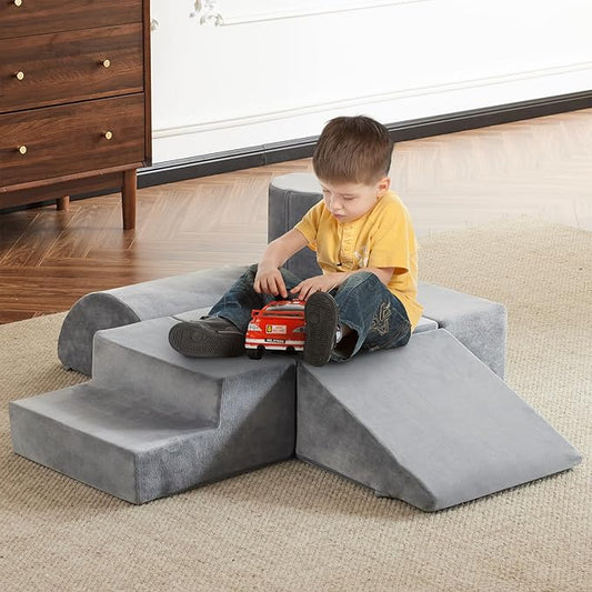 jela Kids Foam Climbing Blocks 6Pcs Soft Play Equipment Soft Velvet, Toddler Climbing Toys Indoor Soft Play Climbing for Toddlers, Lightweight Climbing Blocks for Babies, Climb and Crawl Foam Playset