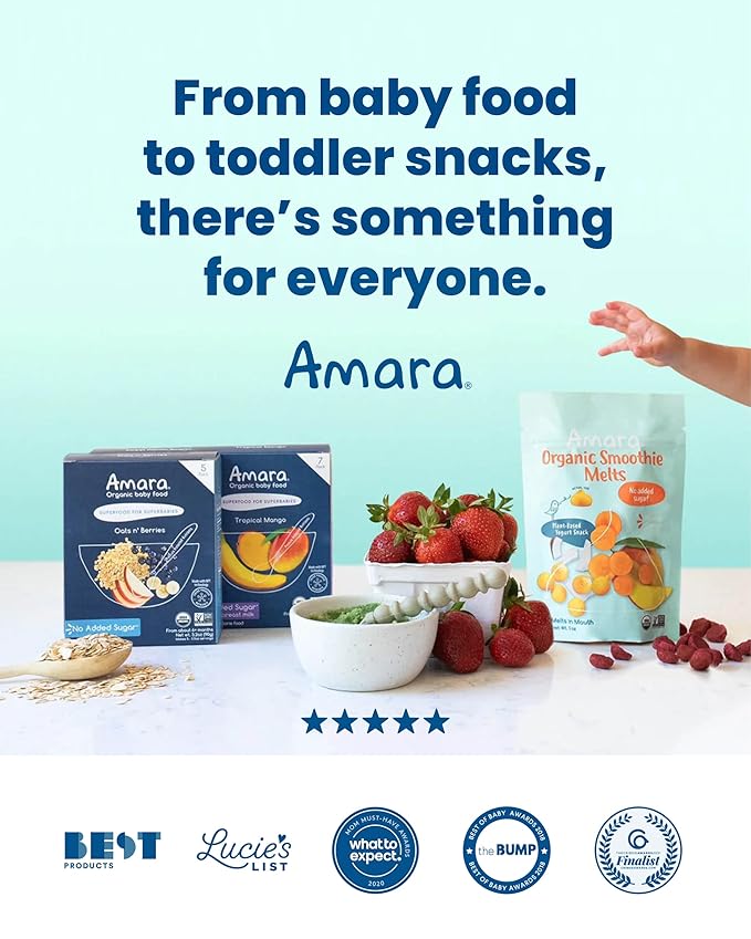 Amara Organic Baby Food - Stage 2 - Pumpkin Pear - Baby Cereal to Mix With Breastmilk, Water or Baby Formula - Shelf Stable Baby Food Pouches Made from Organic Fruit and Veggies - 10 Pouches, 3.5oz Per Serving