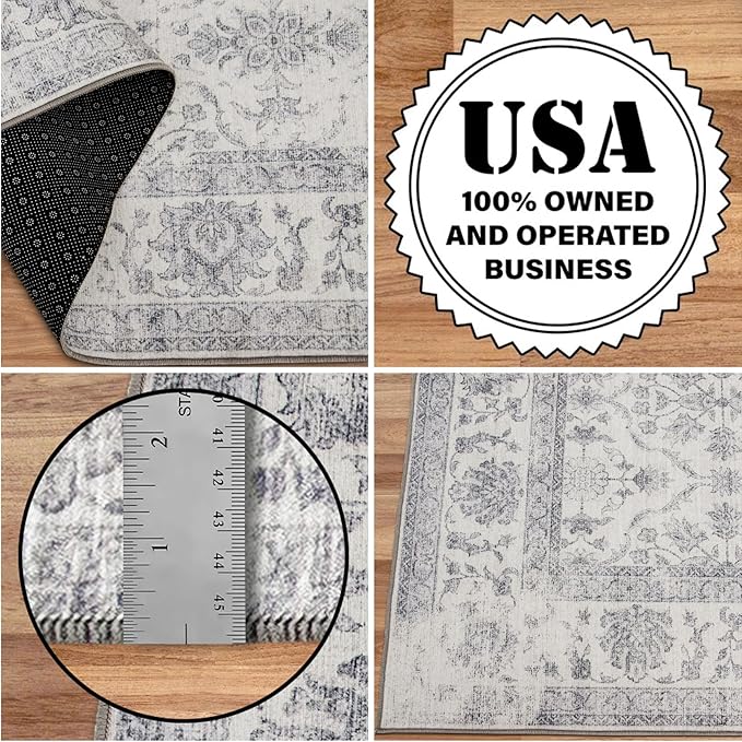 ReaLife Rugs Machine Washable Area Rug - Living Room Bedroom Bathroom Kitchen Entryway Office - Padded Low Pile Stain Resistant Premium - Boho Farmhouse Vintage - Noor - Ivory Grey 7'6" x 9'6"