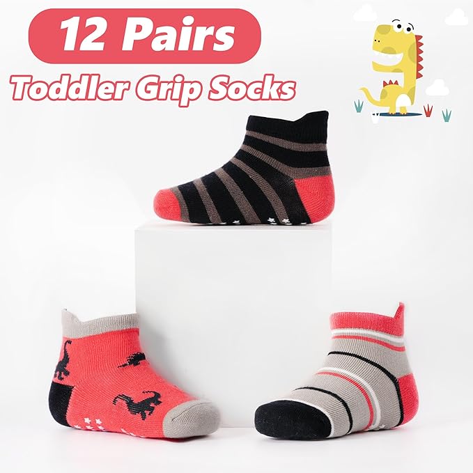 Tphon Toddler Baby Non Slip Ankle Socks with Grippers Kids Boys Girls Socks 12 Pairs for 0-7 Years Infant Children