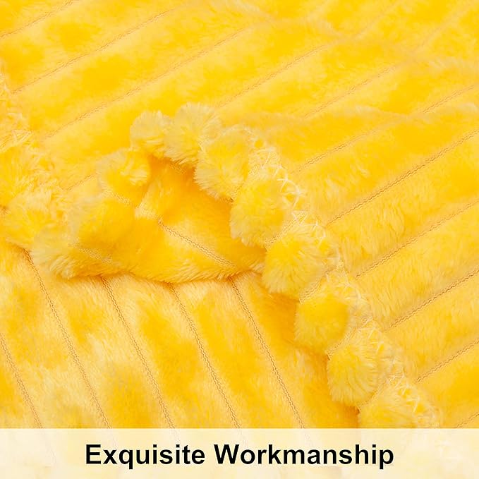 NTBAY Flannel Fuzzy Toddler Blanket, Fluffy Warm and Lightweight Reversible Stripes Design Baby Plush Blanket, 30 x 40 Inches, Yellow