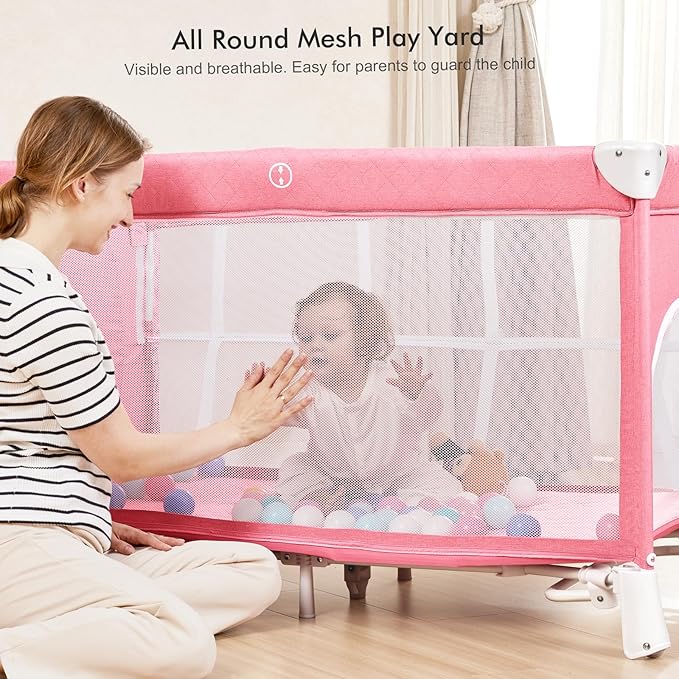 ANGELBLISS 5 in 1 Baby Bassinet Bedside Crib, Beside Sleeper with Diaper Changer& Removable Rocker, Pack and Play Bassinet, Easy Folding Portable Playpen Bassinet with Mobile, Sheet& Mattress
