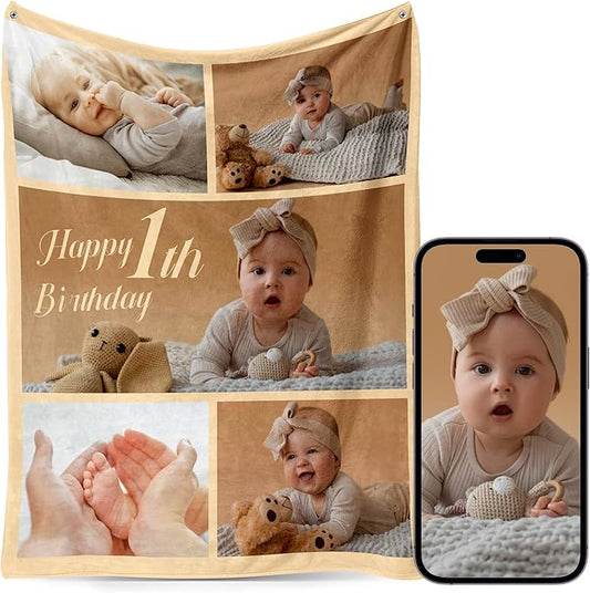 Custom Personalized 9 Photo Collage Blanket Thow Gifts with Text, Customized Pictures Blankets Gift for Christmas Birthday Thanksgiving Adults Kids Dad Mom Girlfriend Boyfriend (5 Baby)
