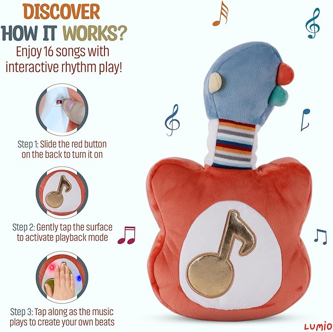 Lumio Interactive Musical Plush Toy with Lights and Sounds - Sensory Toy for 3 6 9 12-18 Months and up, Perfect for Tummy Time Rhythm Learning (Piano)