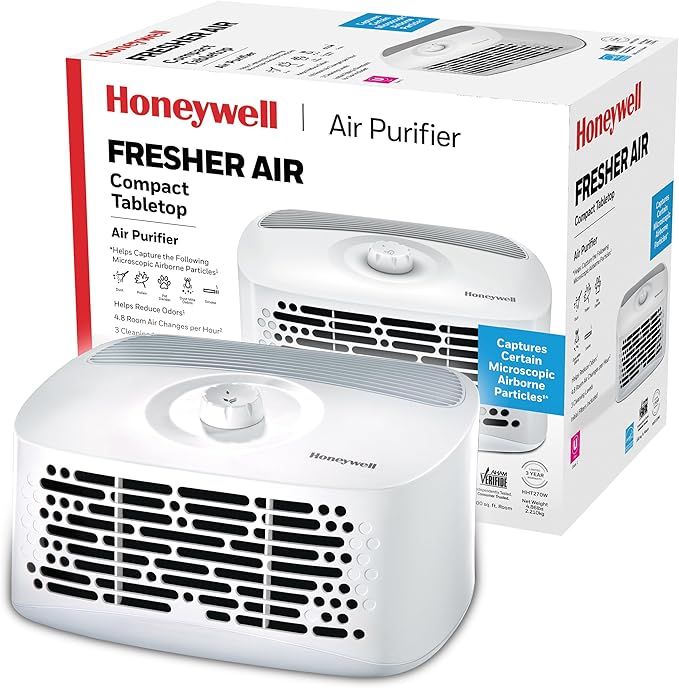 Honeywell Air Purifier for Home, 465 Ft² in 1 hour, Dual Action Filter, Reduces Dust, Pollen, Pet Dander, Odors, Smoke, Compact Allergen Reducer, White HHT270