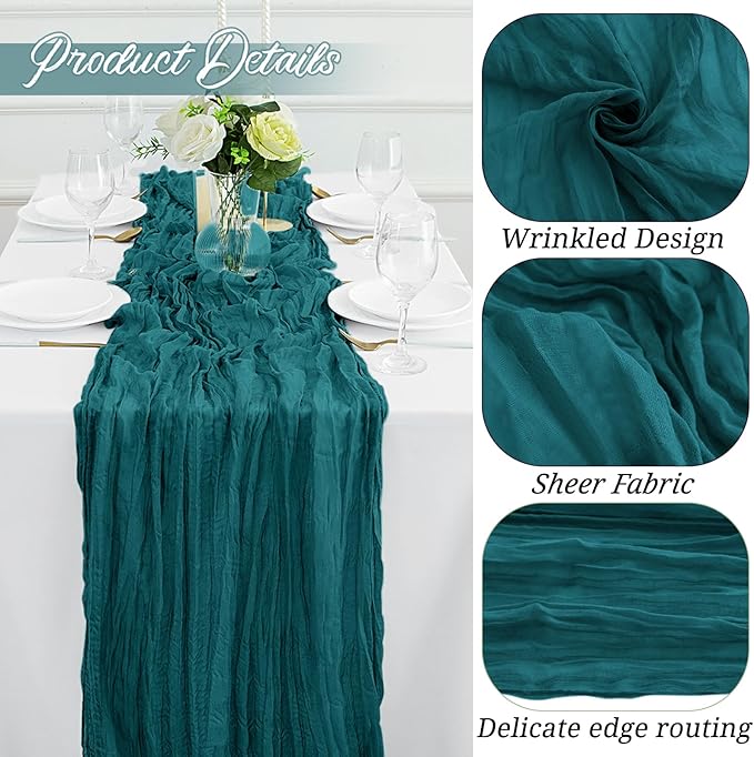 12Pack Teal Cheesecloth Table Runner 35 x 120 inch Cheese Cloth Table Runner 10FT Boho Table Runners Rustic Gauze Table Runners for Party Wedding Birthday Dining Bridal Shower Baby Shower Decor