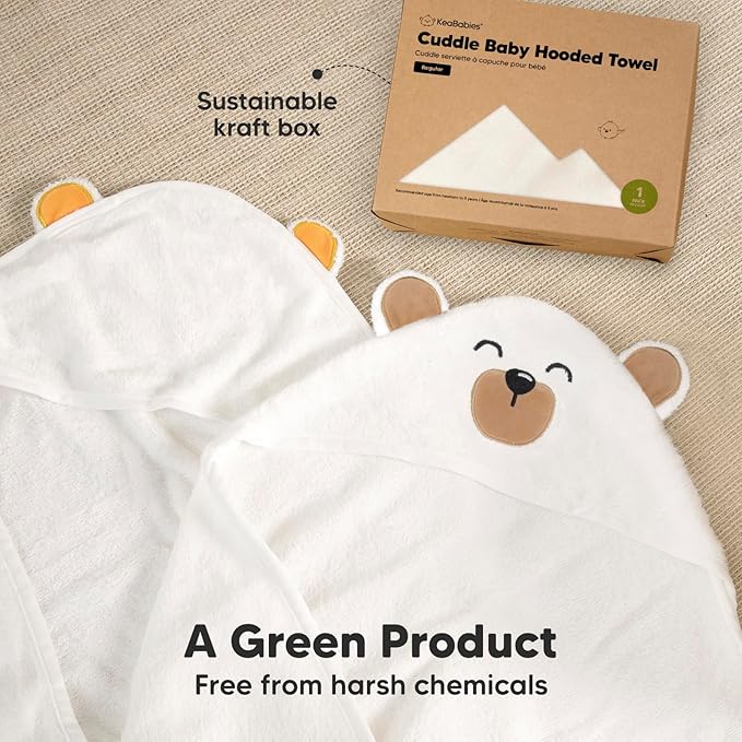 KeaBabies Hooded Baby Towel for Newborn - Viscose Derived from Bamboo Large Baby Bath Towels with Hood for Boys, Girls, Toddler, Extra Absorbent & Soft Newborn Bath Essentials (Grizzly)