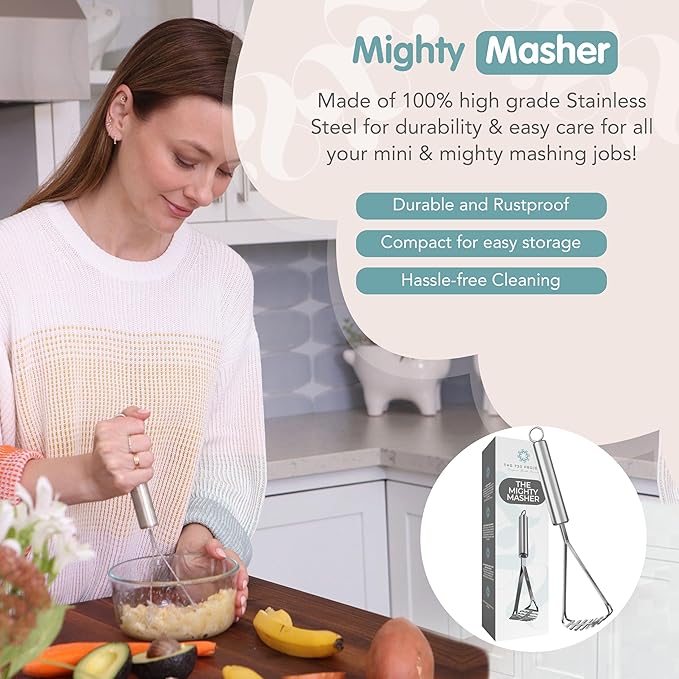 Mighty Masher, Baby Food Masher for Starting Solids Essentials, Baby-Led Weaning Mini Avocado and Potato Masher, Stainless Steel Potato Smasher Tool