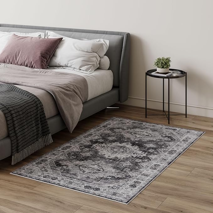 Dripex Vintage Washable Rug 3x5 Area Rug for Living Room Soft Bedside Rug Low-Pile Non-Skid Kitchen Rug Entryway Mat Farmhouse Office Carpet Home Decor