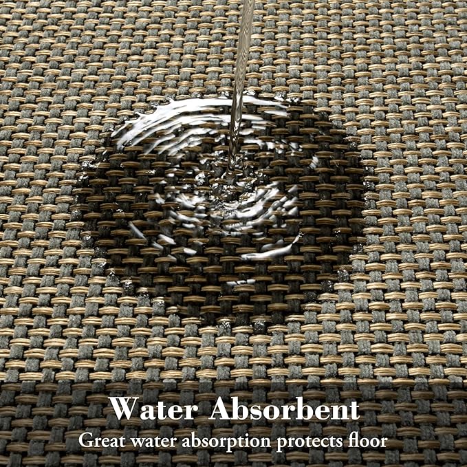 Wonnitar Farmhouse Kitchen Rugs, 3x5 Area Rugs for Entryway Indoor Non-Slip Washable Braided Rubber Rug Neutral Woven Absorbent Throw Carpet for Entry Bathroom Bedroom (Grey/Khaki,3'x5')