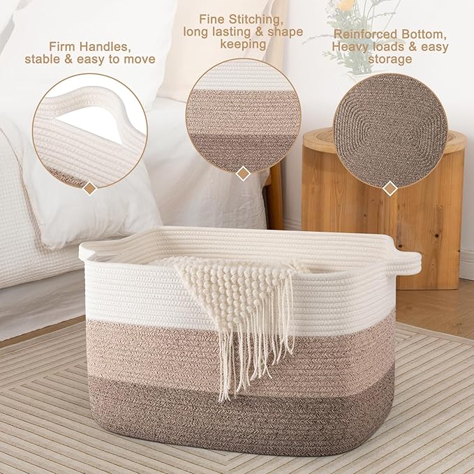 65L Large Storage Basket, Cotton Rope Woven Blanket Basket, Toy Storage for Baby Room, Living Room, Gradient Yellow