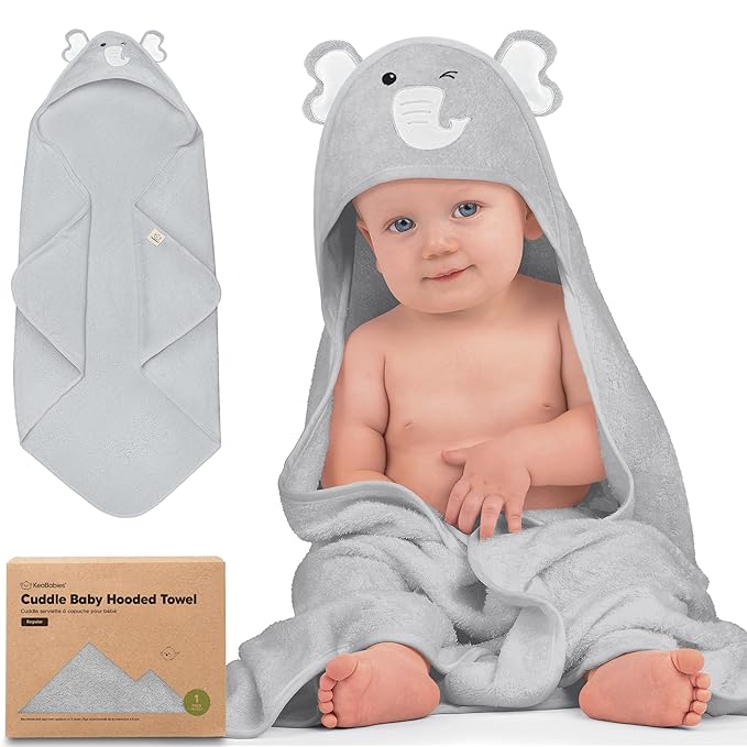 KeaBabies Hooded Baby Towel for Newborn - Viscose Derived from Bamboo Large Baby Bath Towels with Hood for Boys, Girls, Toddler, Extra Absorbent & Soft Newborn Bath Essentials (Elephant)