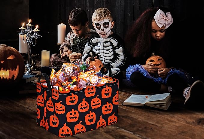 Pumpkin Halloween Party Basket, Collapsible Gift Storage Container for Kids' Toys and Clothes, Cute Organizer Box