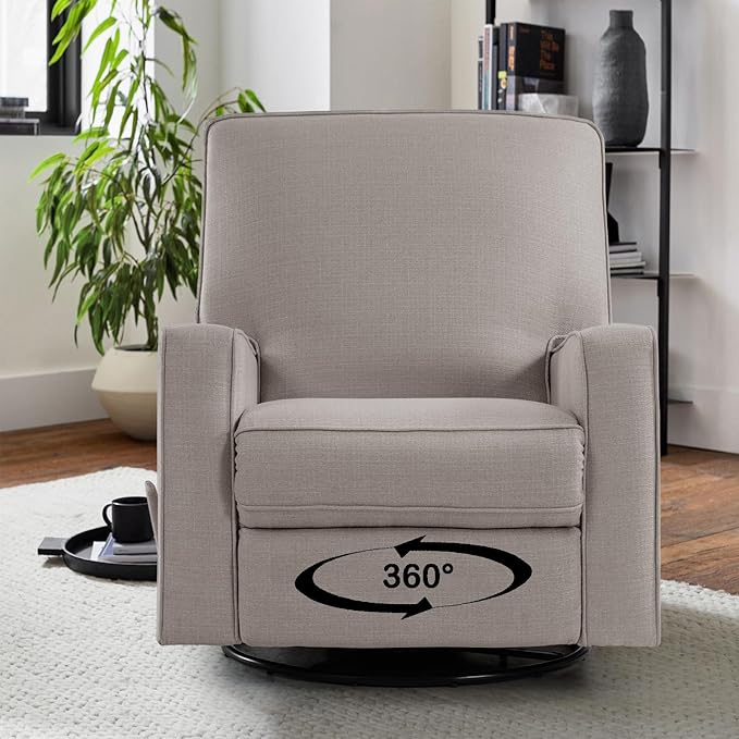 Harkawon Swivel Rocker Recliner Chair, Glider Rocker Recliner, Rocking Chair Nursery, Fabric Chair with High Back, Deep Seat, for Living Room, Bedroom (Brownish Grey-tan)