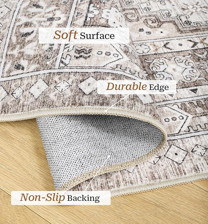 zesthome Runner Rug 2x5 - Stain Resistant Machine Washable Rug, Non Slip Vintage Hallway Runner Rugs, Low Pile Lightweight Runners for Kitchen, Entryway and Corridor