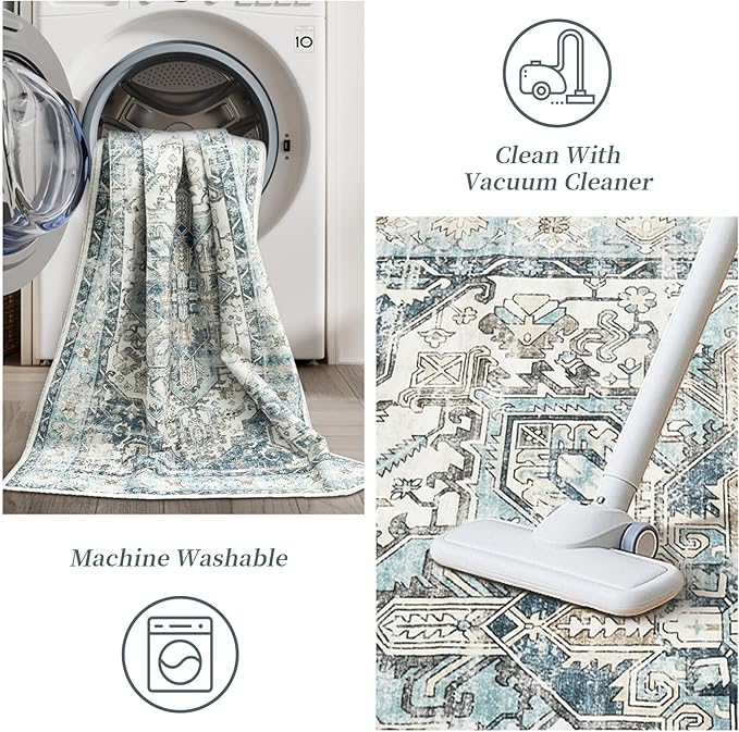 zesthome 9x12 Area Rugs-Washable Rug for Living Room, Non-Slip Backing Rugs, Stain Resistant 9x12 Rug for Bedroom, Ultra-Thin Low Pile Rugs, Vintage Large Home Decor