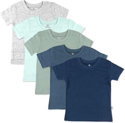 HonestBaby Unisex-Baby 5-Pack Short Sleeve T-Shirts 100% Organic Cotton Baby, Toddler, Little Kid, Boy, Girl, Unisex