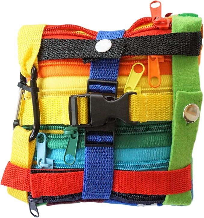 SENSORY4U Buckle Pillow Sensory Fine Motor Development Toy Activity Plushie - OT Therapy Tool Threading Counting Latches Zipper Skills