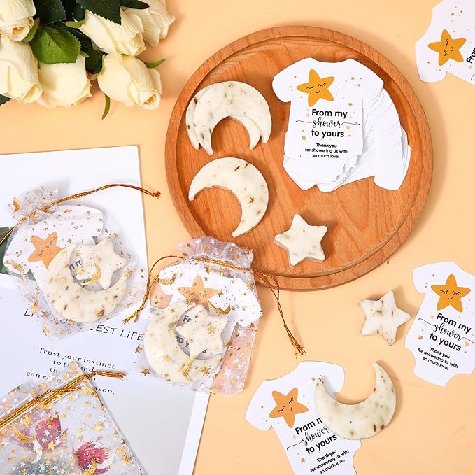 50 Sets Baby Shower Favors Gifts Lavender Moon Twinkle Star Soaps for Guests with Thank You Cards Gender Reveal Party Decoration Women