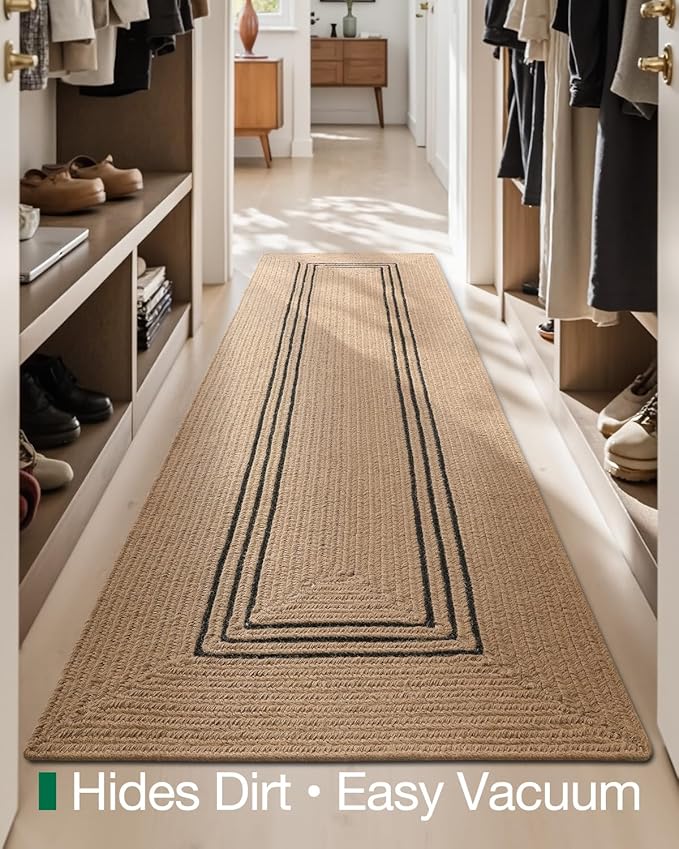 LUMI Jute Runner Rug Non Slip for Hallway, 2'x7' Natural Rustic Carpet No Shedding, Farmhouse Braided Area Mat Indoor High Traffic for Living Room, Entryway, Kitchen, Laundry