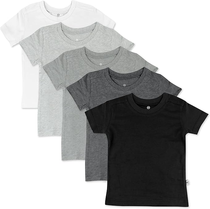 HonestBaby Unisex-Baby 5-Pack Short Sleeve T-Shirts 100% Organic Cotton Baby, Toddler, Little Kid, Boy, Girl, Unisex