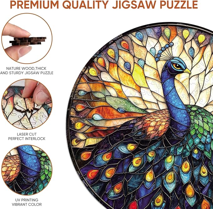 Wooden Puzzles for Adults 500 Piece, Peacock Jigsaw Puzzles, Unique Shape Adult Puzzles, Irregular Christmas Thanksgiving Gifts for Family Friend(16.5 * 16.5 in)