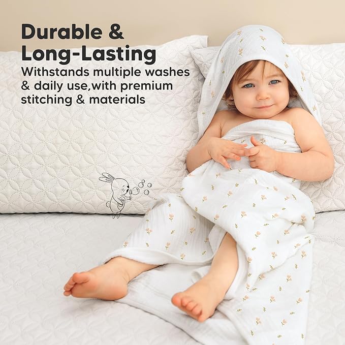 KeaBabies Muslin Baby Bath Towels with Hood for Girls, Boys, Large Organic Cotton Hooded Baby Towels for Newborns, Toddlers, Infant, Kids, Soft Absorbent Newborn Bath Essentials Gift Set (Tulips)