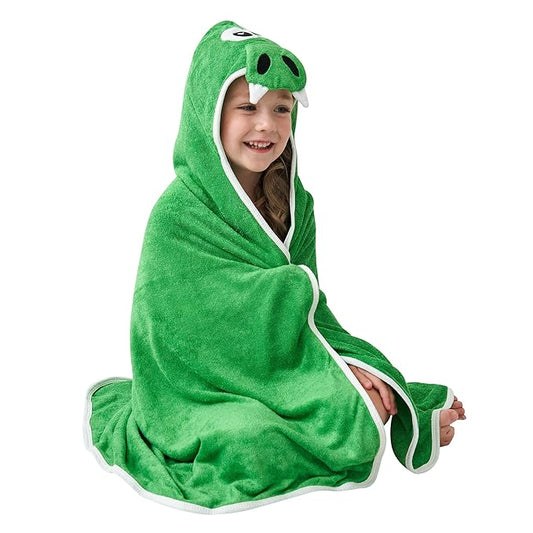 HIPHOP PANDA Hooded Towel - Rayon Made from Bamboo, Bath Towel with Bear Ears for Newborn, Babie, Toddler, Infant - Absorbent Large Baby Towel - Dinosaur, 30 x 40 Inch