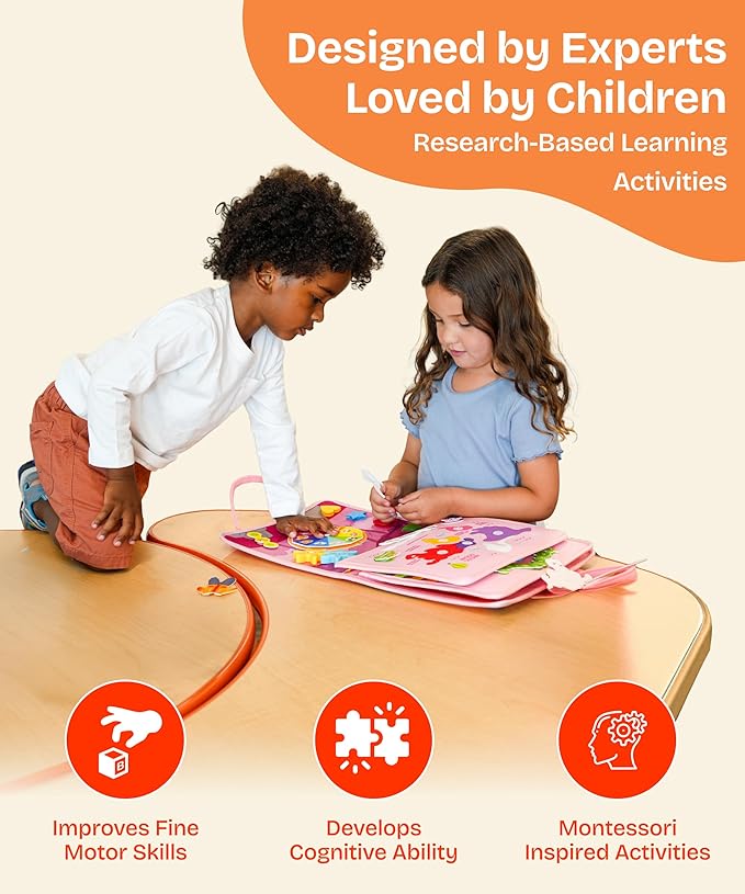 Toddler Busy Board Montessori Toys for Toddlers 1-3 Year Old Educational Activity Book Board Sensory Travel Toys Ages 2-4 Preschool Learning Fine Motor Skills Toy Quiet Book Gift for Kids