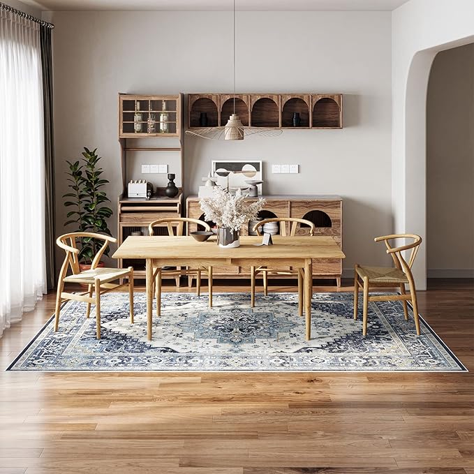 Dripex 8x10 Area Rugs - Stain Resistant Washable Rug Distressed Rugs for Living Room Dining Room Bedroom Anti-Slip Low-Pile and Soft Accent Rug Farmhouse Office Home Decor, Pet & Child Friendly