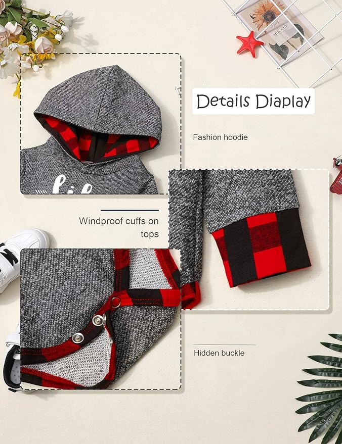 Fommy Newborn Baby Boy Clothes Plaid Letter Print Long Sleeve Hoodies + Long Pants 2PCS Fall Winter Outfits Set